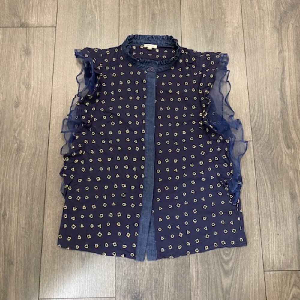 Manoush Navy Gold Ruffled Sleeveless Top Size 4